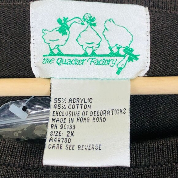 Vintage 90s Quacker Factory Women's Tiger Applique Top Sz 2X Long Sleeve Brown - Picture 5 of 5